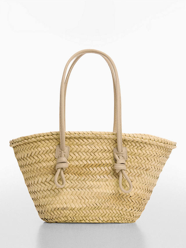 Mango Sabina Woven Palm Leaf Basket Bag, Natural