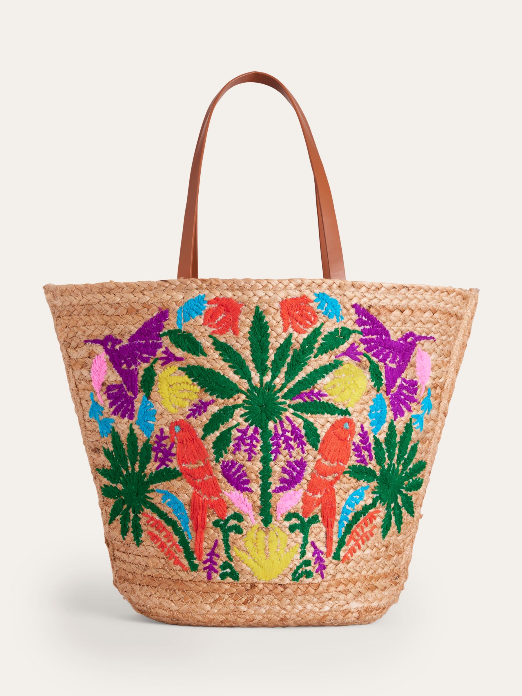 Boden Embroidered Raffia Basket Bag, Natural/Multi, One Size