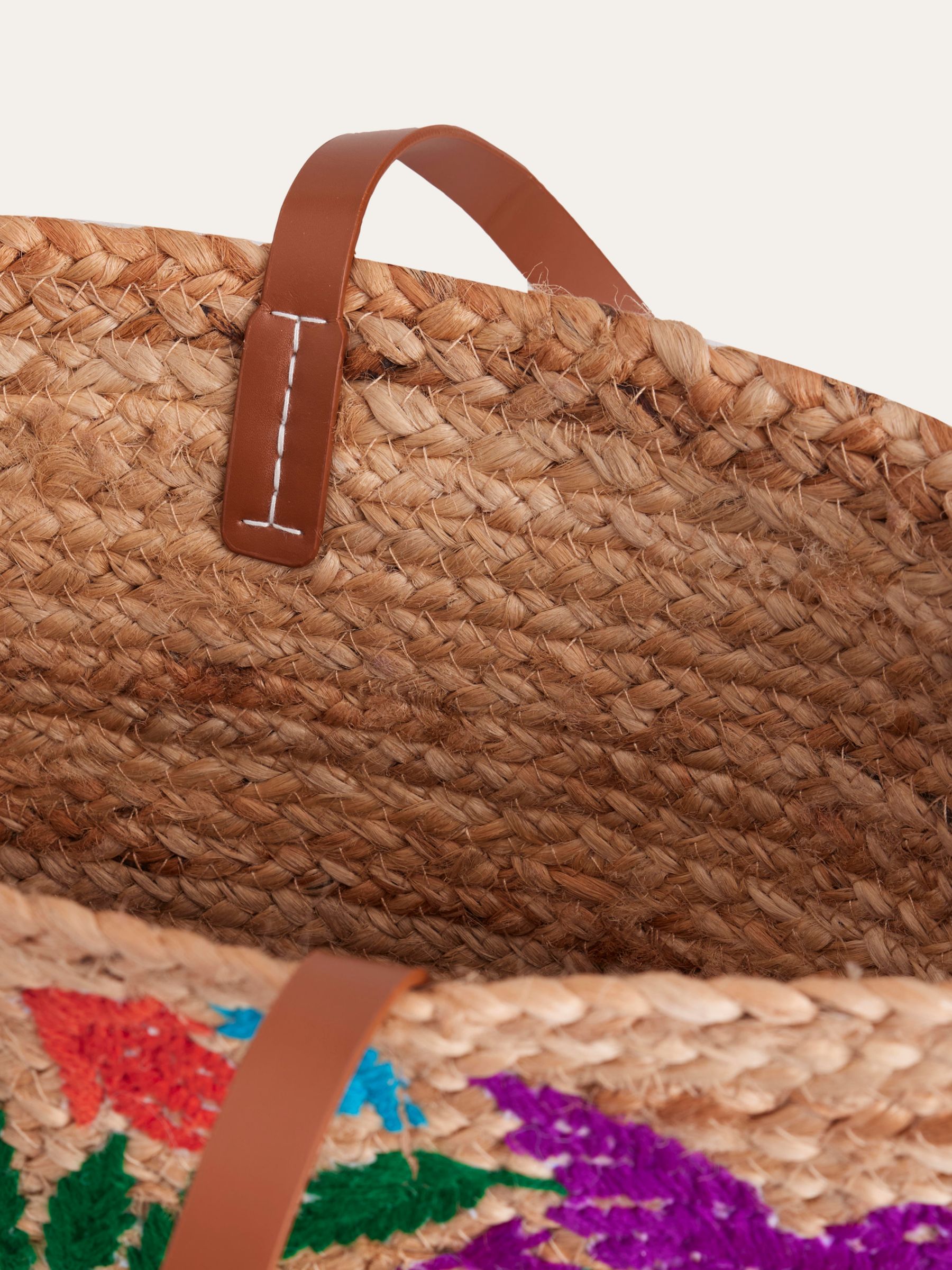Boden Embroidered Raffia Basket Bag, Natural/Multi, One Size