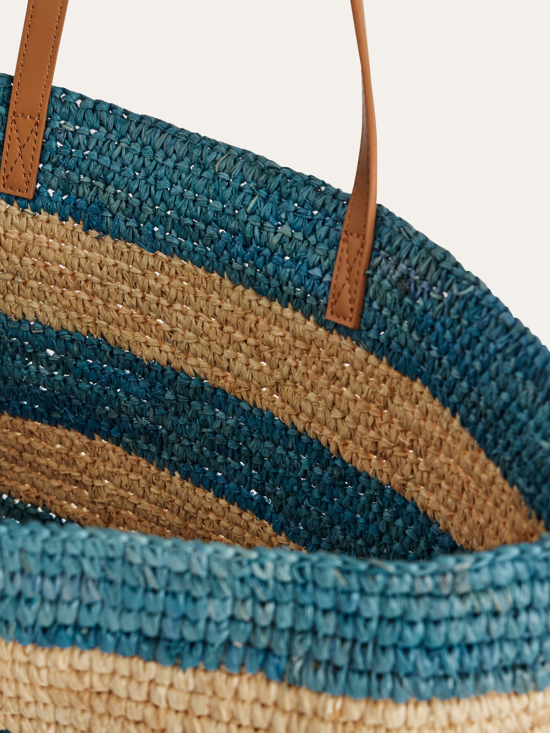 Boden Raffia Tote Bag, Natural/Blue, One Size