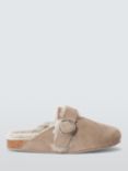 John Lewis Suede Shearling Clog Mule Slippers, Stone