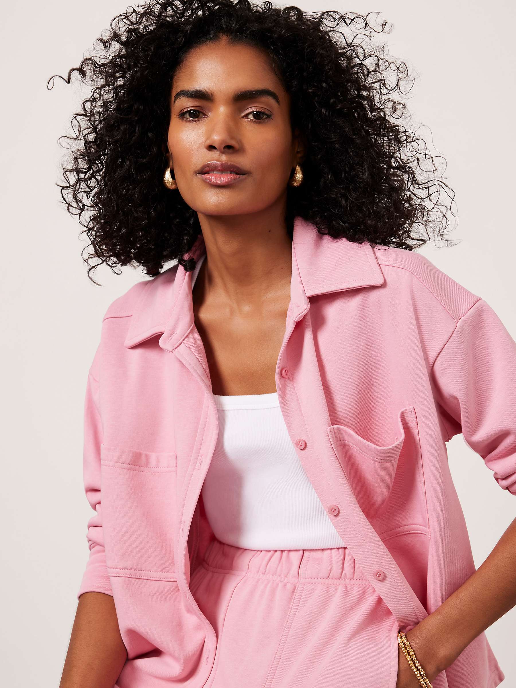 Buy Mint Velvet Cotton Blend Jersey Shirt, Pink Online at johnlewis.com