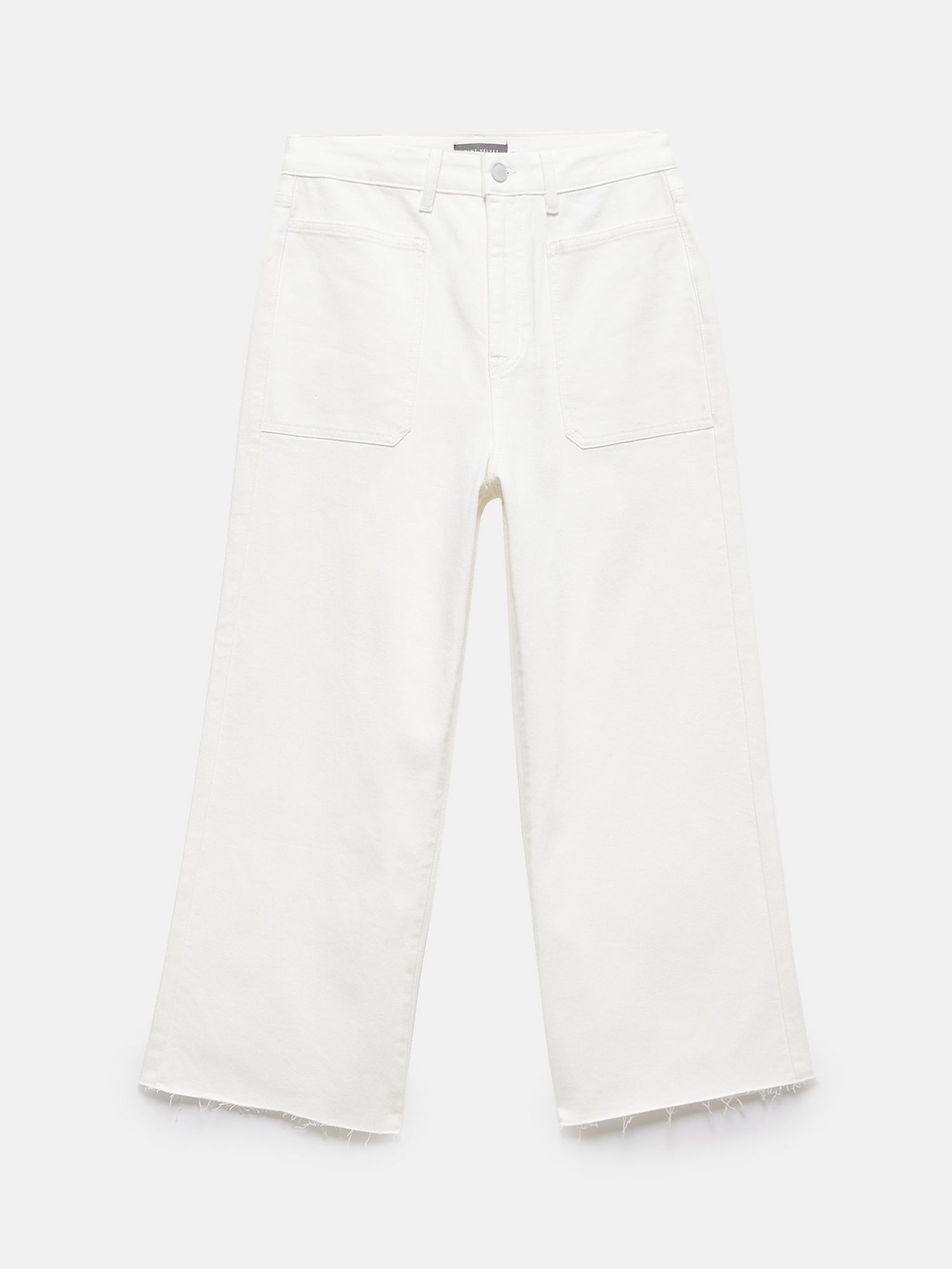 Mint Velvet Cropped Wide Leg Jeans, White Ivory, 6R