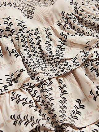 Mint Velvet Abstract Print Ruffle Midi Dress, Natural/Black