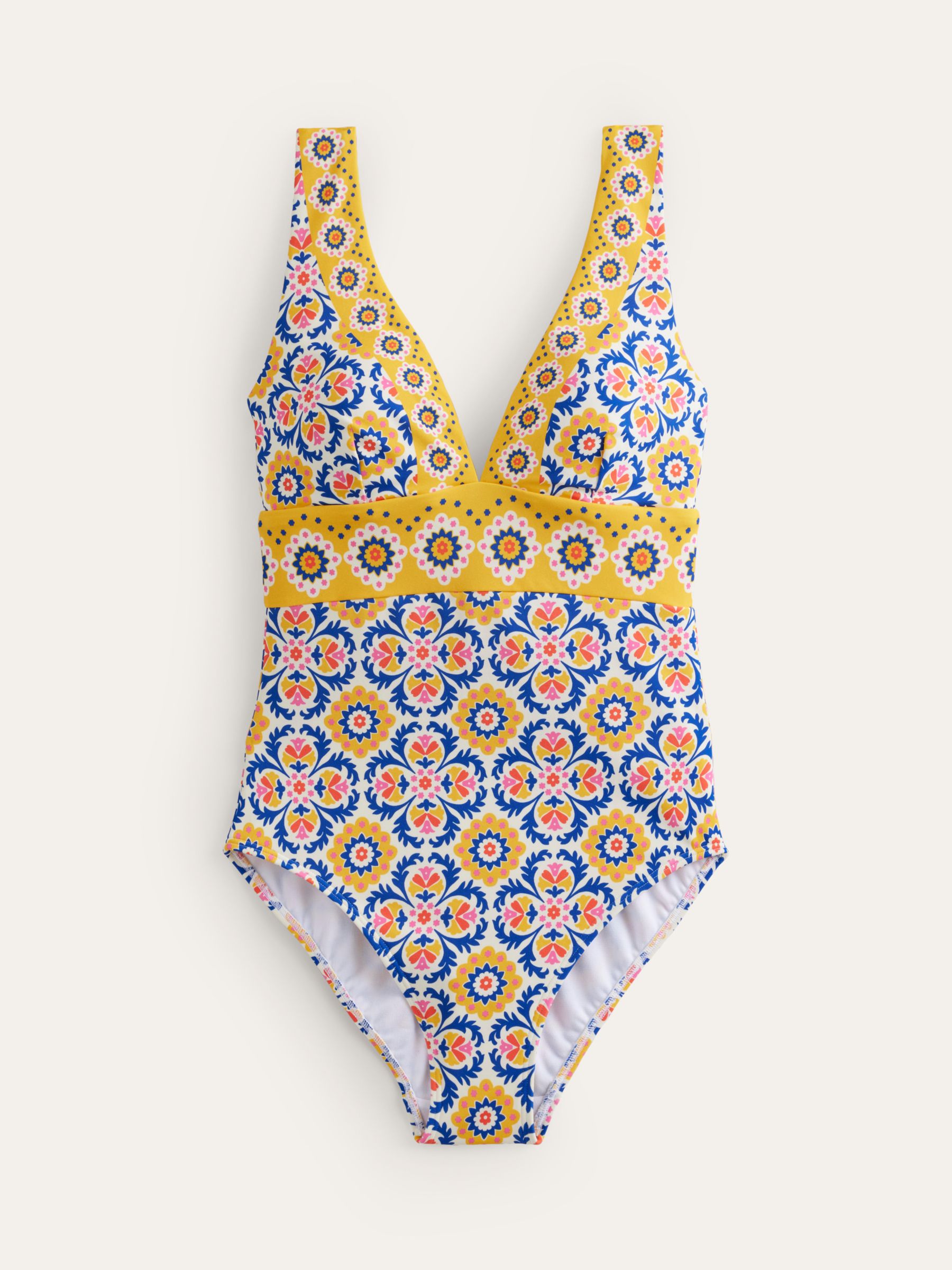 Boden Porto V-Neck Swimsuit, Mosaic Tile, 14