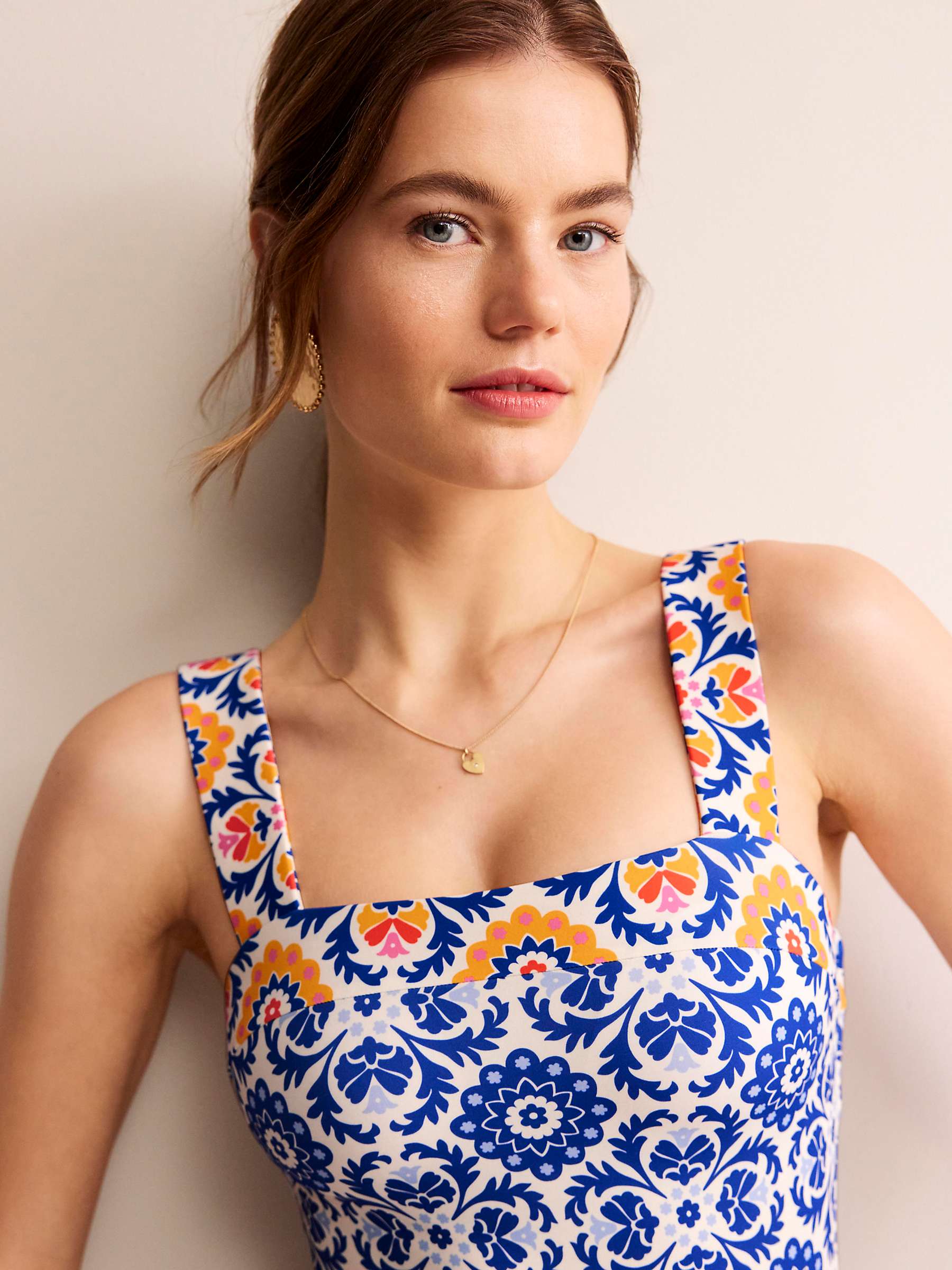 Buy Boden Square Neck Panel Swimsuit, Surf The Web/Bloom Online at johnlewis.com