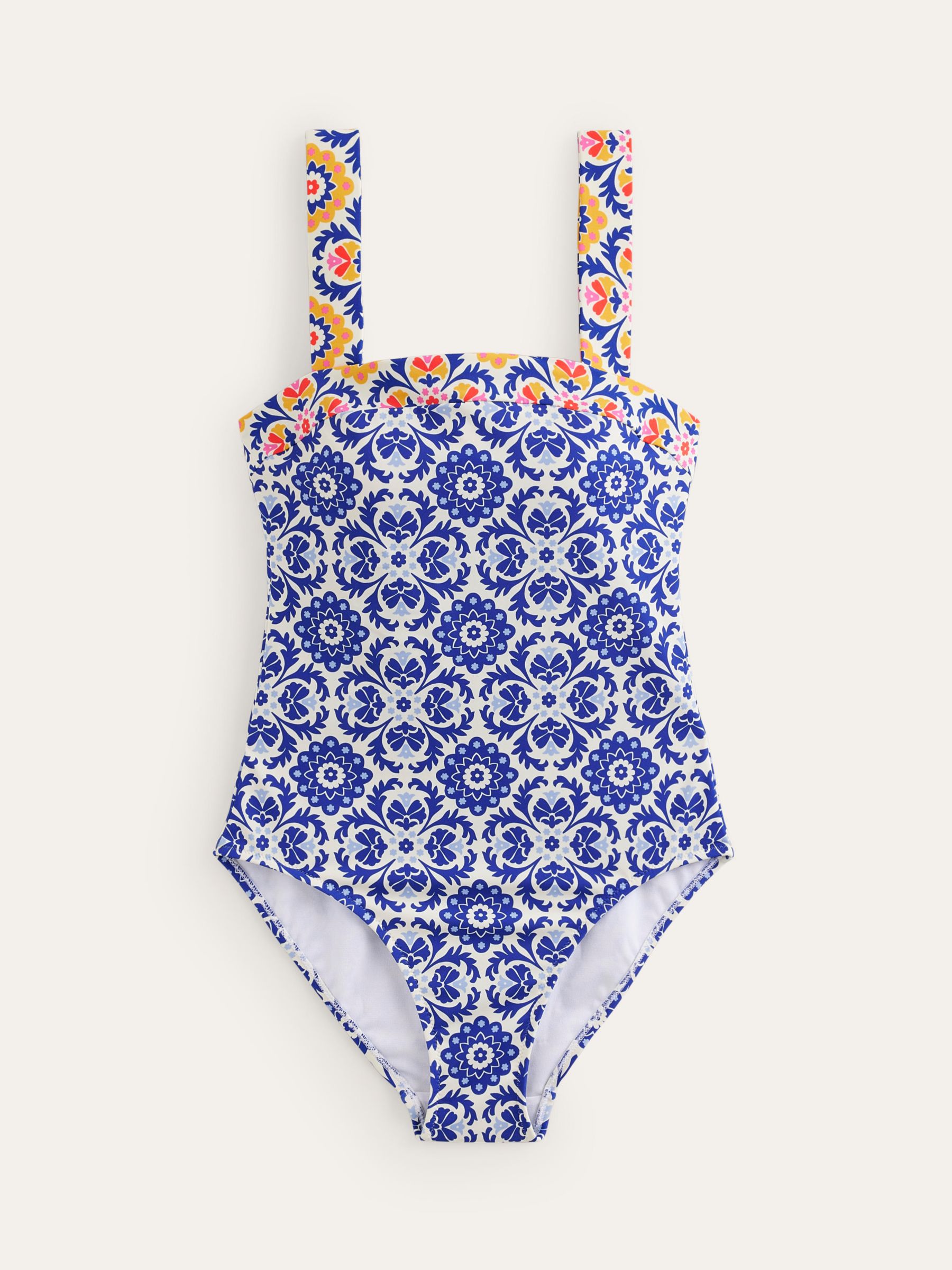Boden Square Neck Panel Swimsuit, Surf The Web/Bloom, 16
