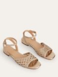 Boden Woven Leather Flat Sandals, Gold