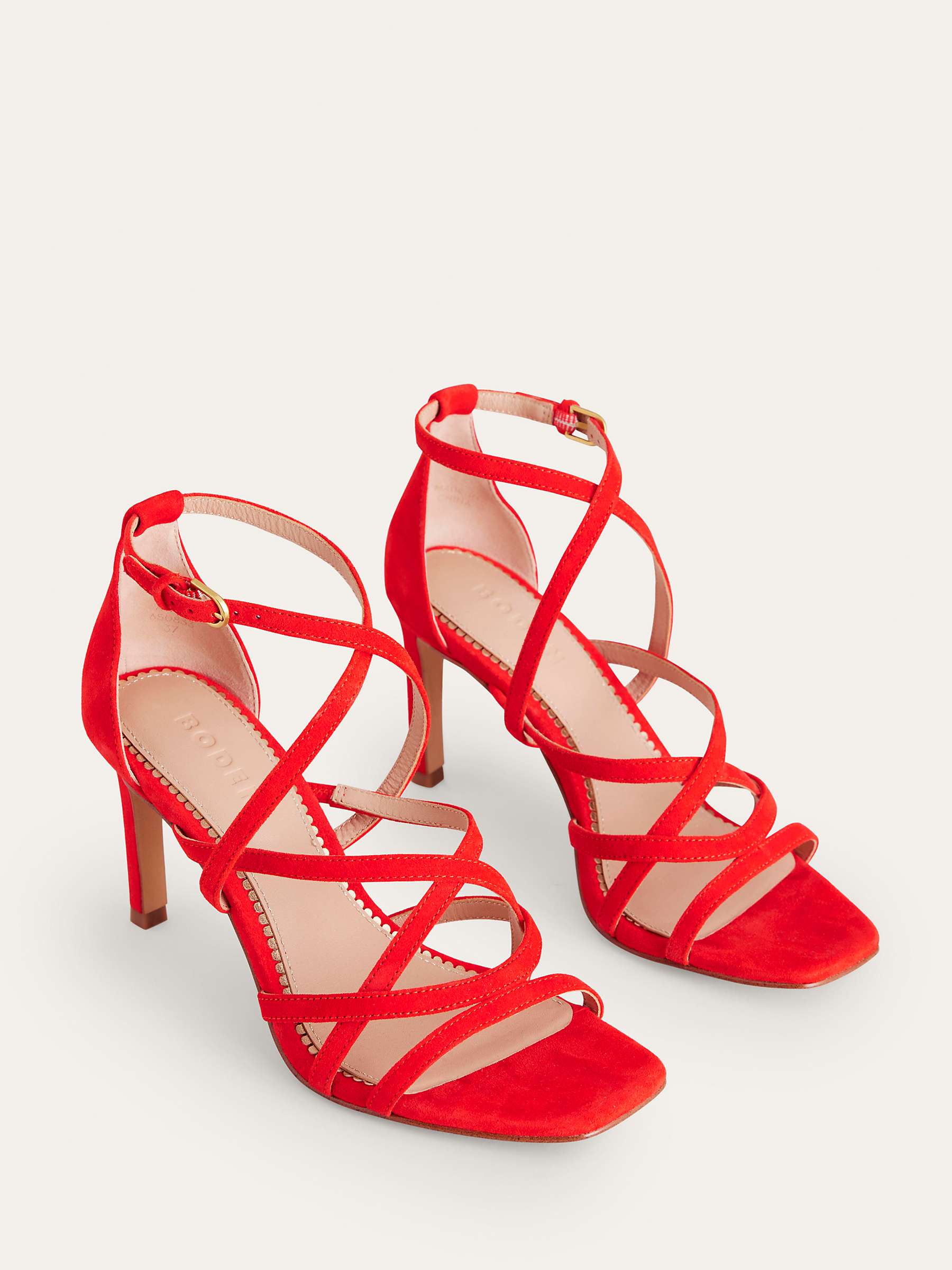 Buy Boden Multi Strap Suede High Heel Sandals, Post Box Red Online at johnlewis.com