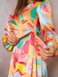 Chi Chi London Long Sleeve Floral Wrap Midi Dress, Orange/Multi