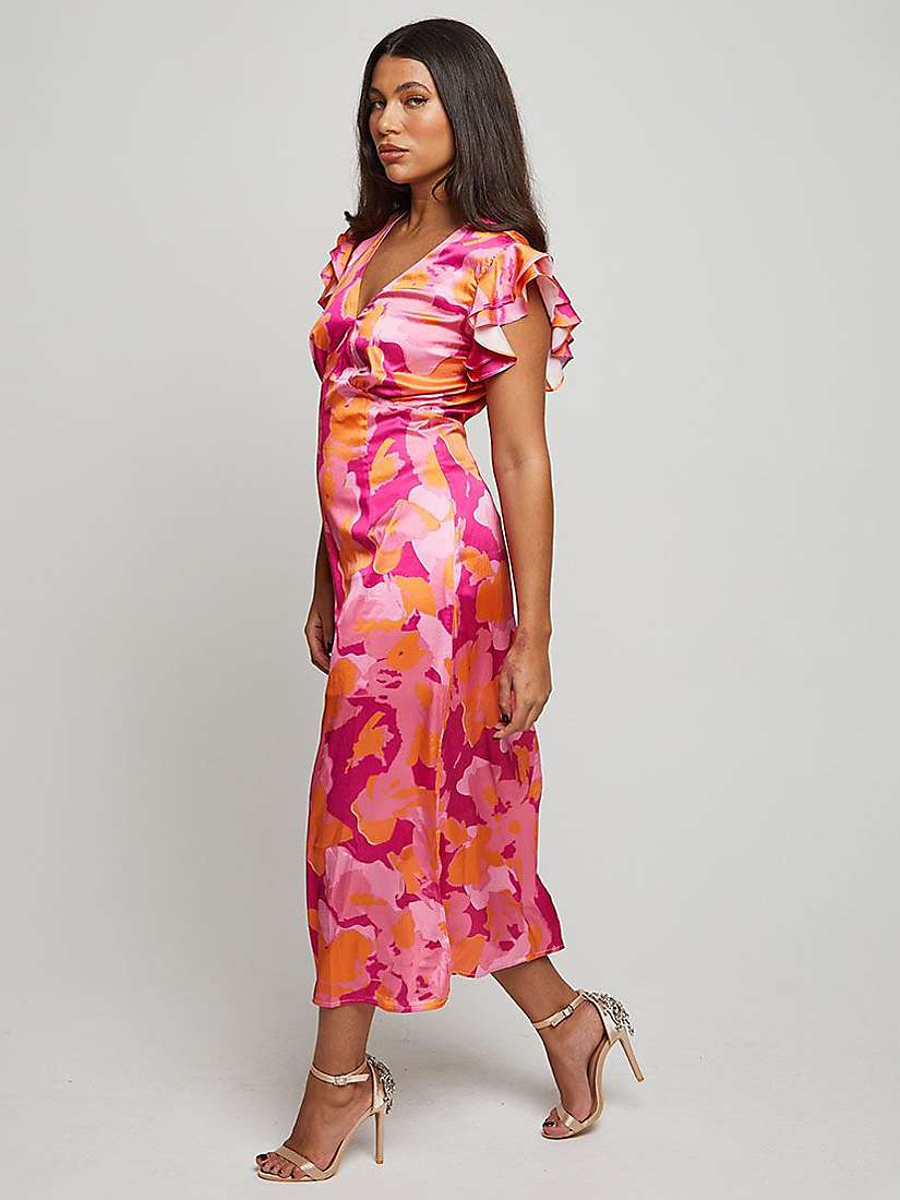 Buy Chi Chi London V Neck Ruffle Midi Dress, Pink Online at johnlewis.com