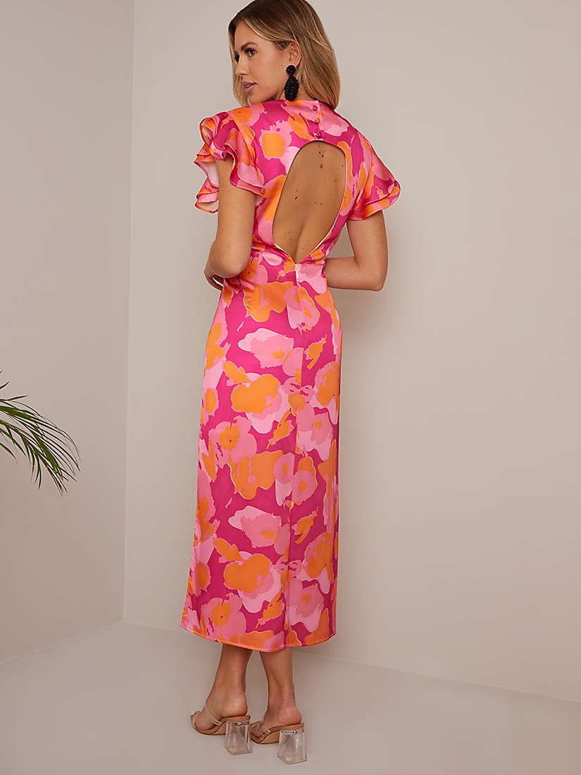 Buy Chi Chi London V Neck Ruffle Midi Dress, Pink Online at johnlewis.com