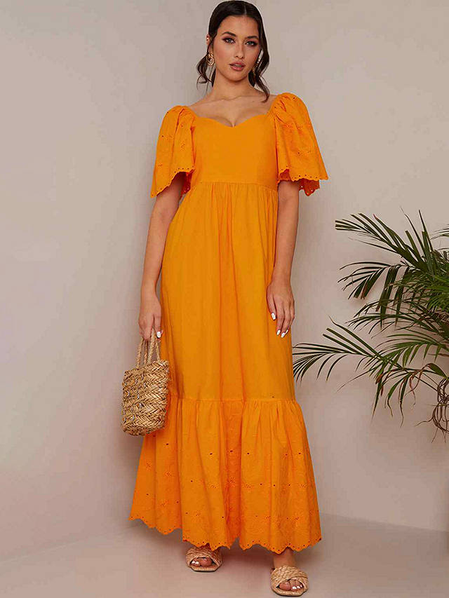 Chi Chi London Broderie Maxi Dress, Orange