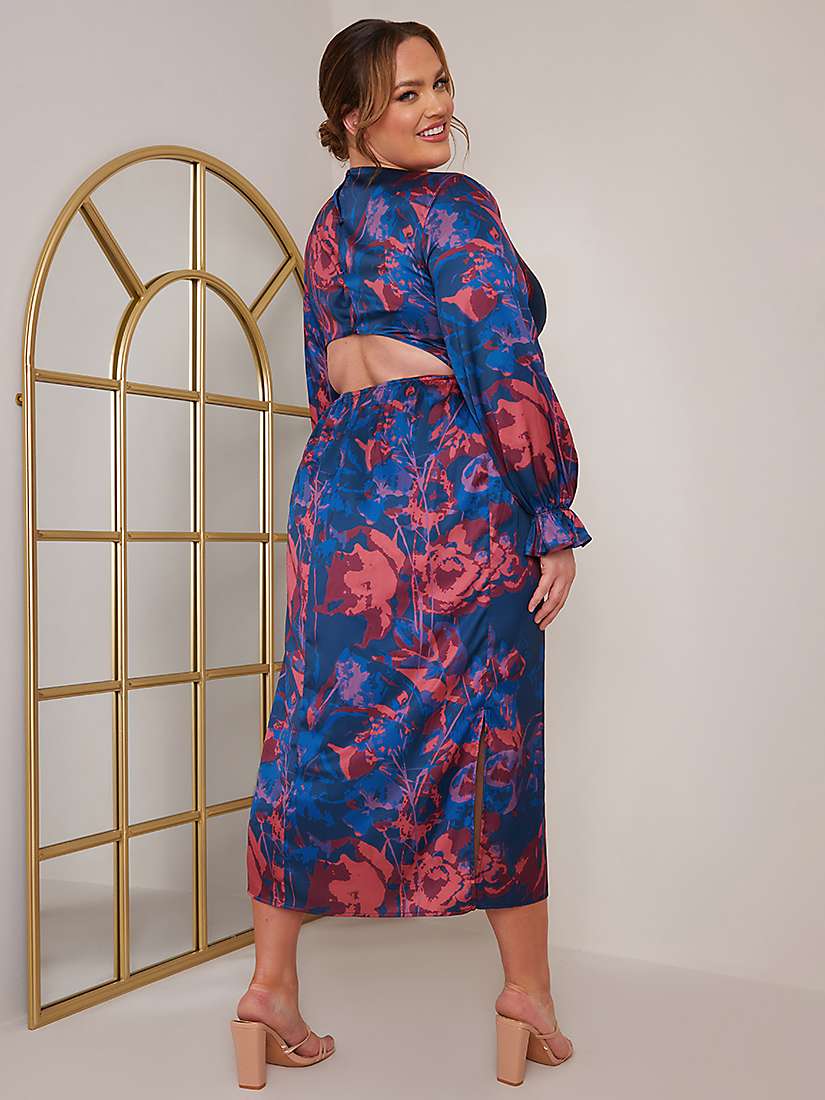 Buy Chi Chi London Plus Size Long Sleeve V Neck Floral Midi Dress, Navy/Red Online at johnlewis.com