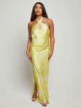 Chi Chi London Halterneck Abstract Maxi Dress, Yellow