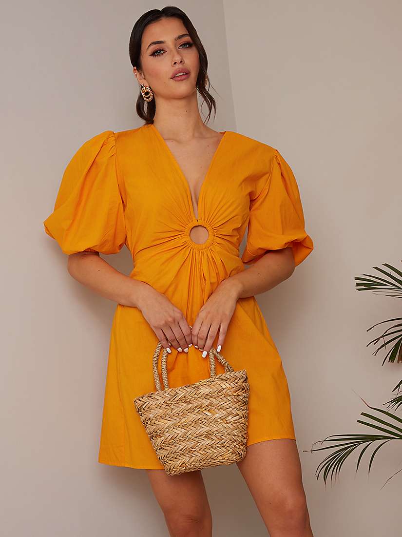 Buy Chi Chi London Ring Puff Sleeve Mini Dress, Orange Online at johnlewis.com