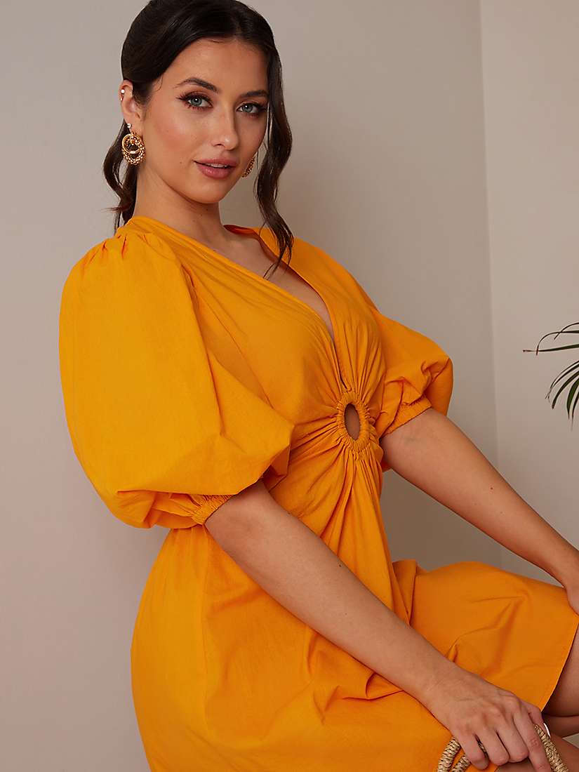 Buy Chi Chi London Ring Puff Sleeve Mini Dress, Orange Online at johnlewis.com