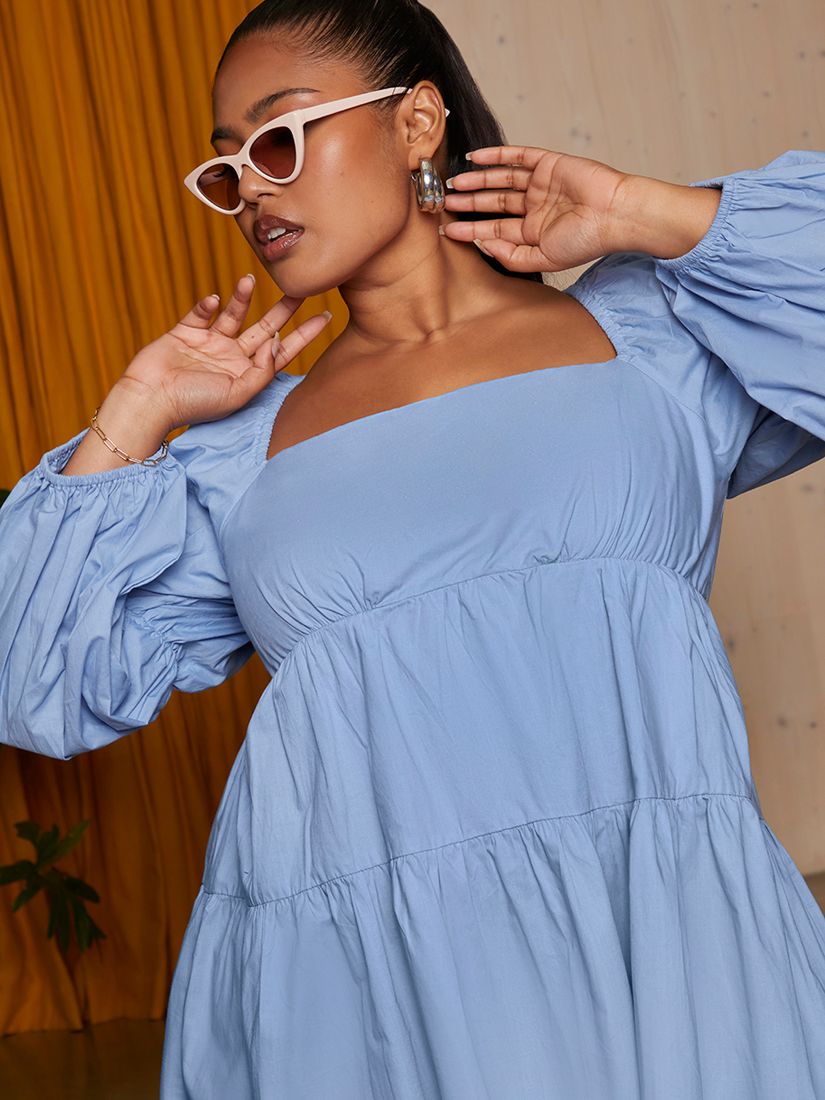 Buy Chi Chi London Plus Size Puff Sleeve Mini Dress, Blue Online at johnlewis.com