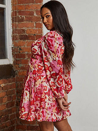 Chi Chi London Floral Print Ring Detail Mini Dress, Pink/Multi