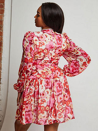 Chi Chi London Floral Print Ring Detail Mini Dress, Pink/Multi