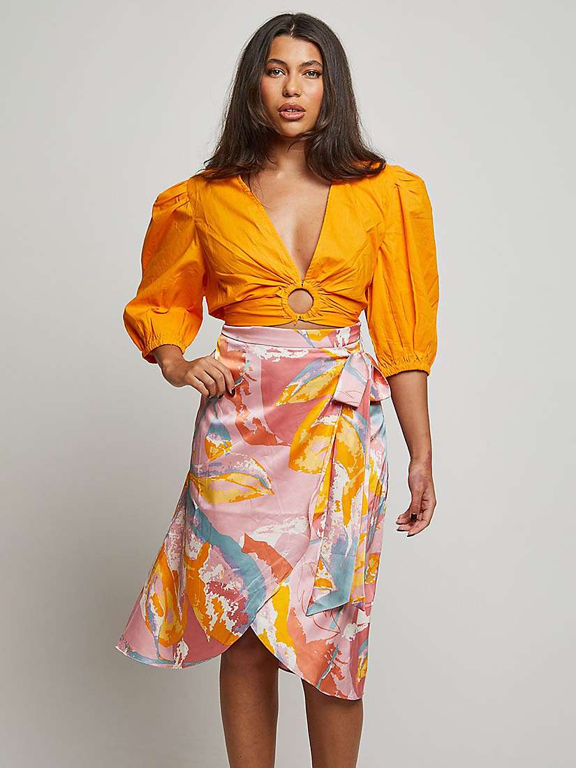 Buy Chi Chi London Ring Front Puff Sleeve Top, Orange Online at johnlewis.com