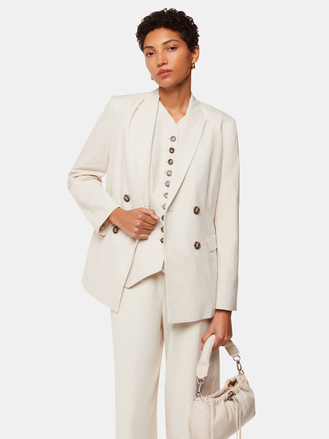 Whistles Lindsey Linen Blend Double Breasted Suit Blazer, Oatmeal, 6