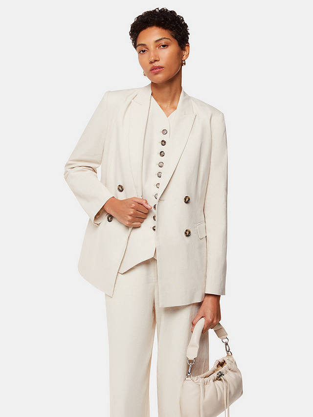 Whistles Lindsey Linen Blend Double Breasted Suit Blazer, Oatmeal