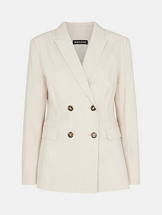 Whistles Lindsey Linen Blend Double Breasted Suit Blazer, Oatmeal