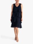 chesca Tiered Chiffon Knee Length Shift Dress, Navy