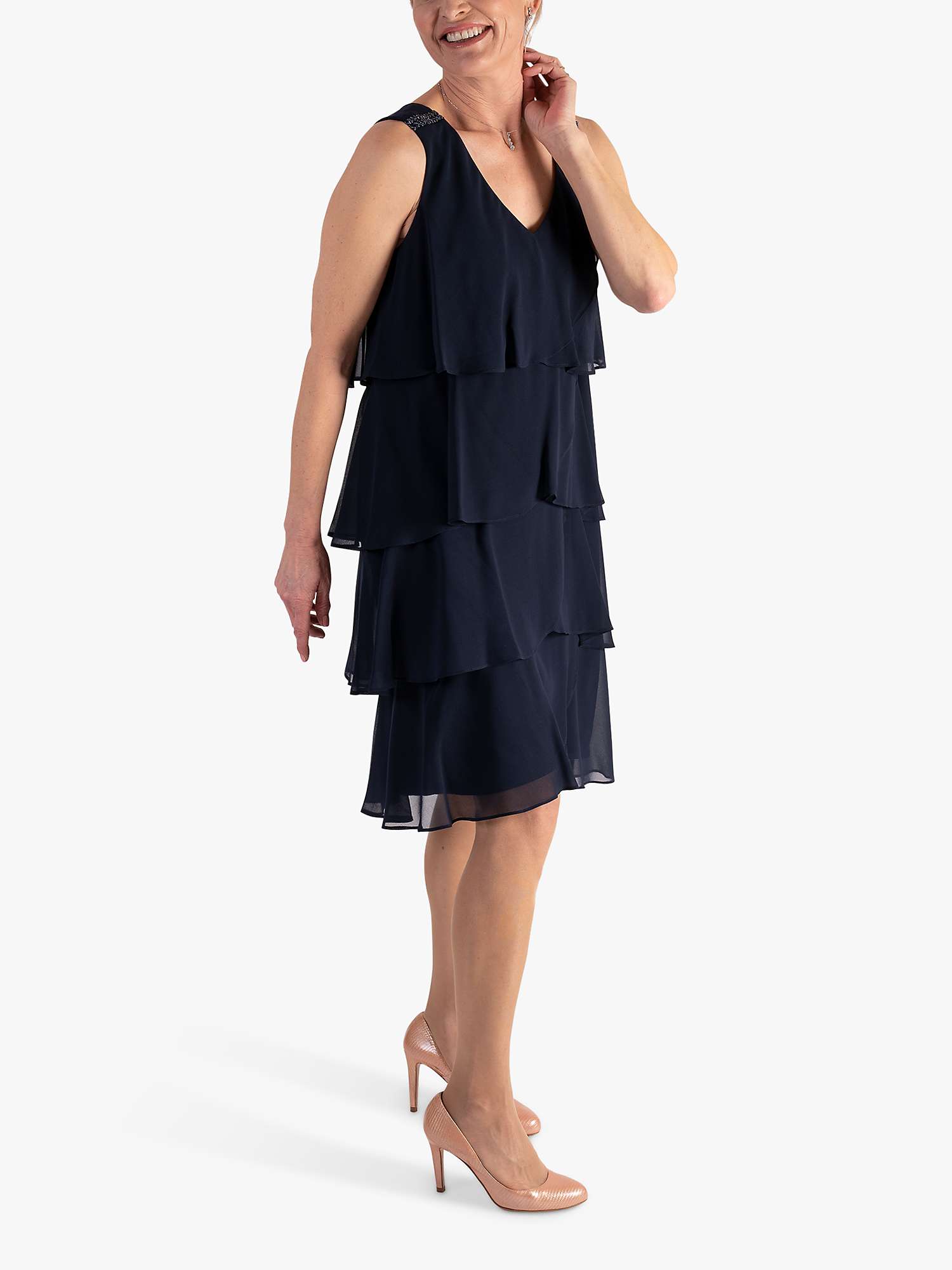 Buy chesca Tiered Chiffon Knee Length Shift Dress, Navy Online at johnlewis.com