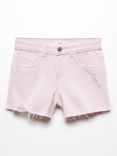 Mango Kids' Isa Frayed Denim Shorts, Light Pastel Purple