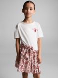 Mango Kids' Samara Paisley Tie Waist Skirt, Pink/Multi