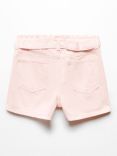 Mango Kids' Ruth Tie Waist Denim Shorts, Light Pastel Pink
