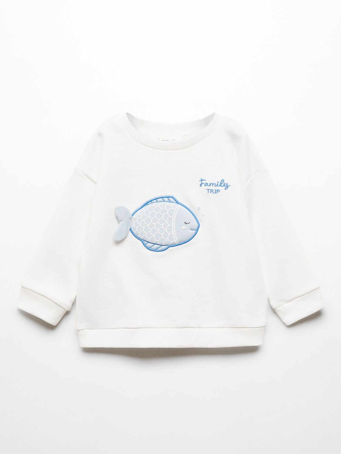 Mango Baby Family Trip 3D Fish Sweatshirt, Neutral, 12-18 months