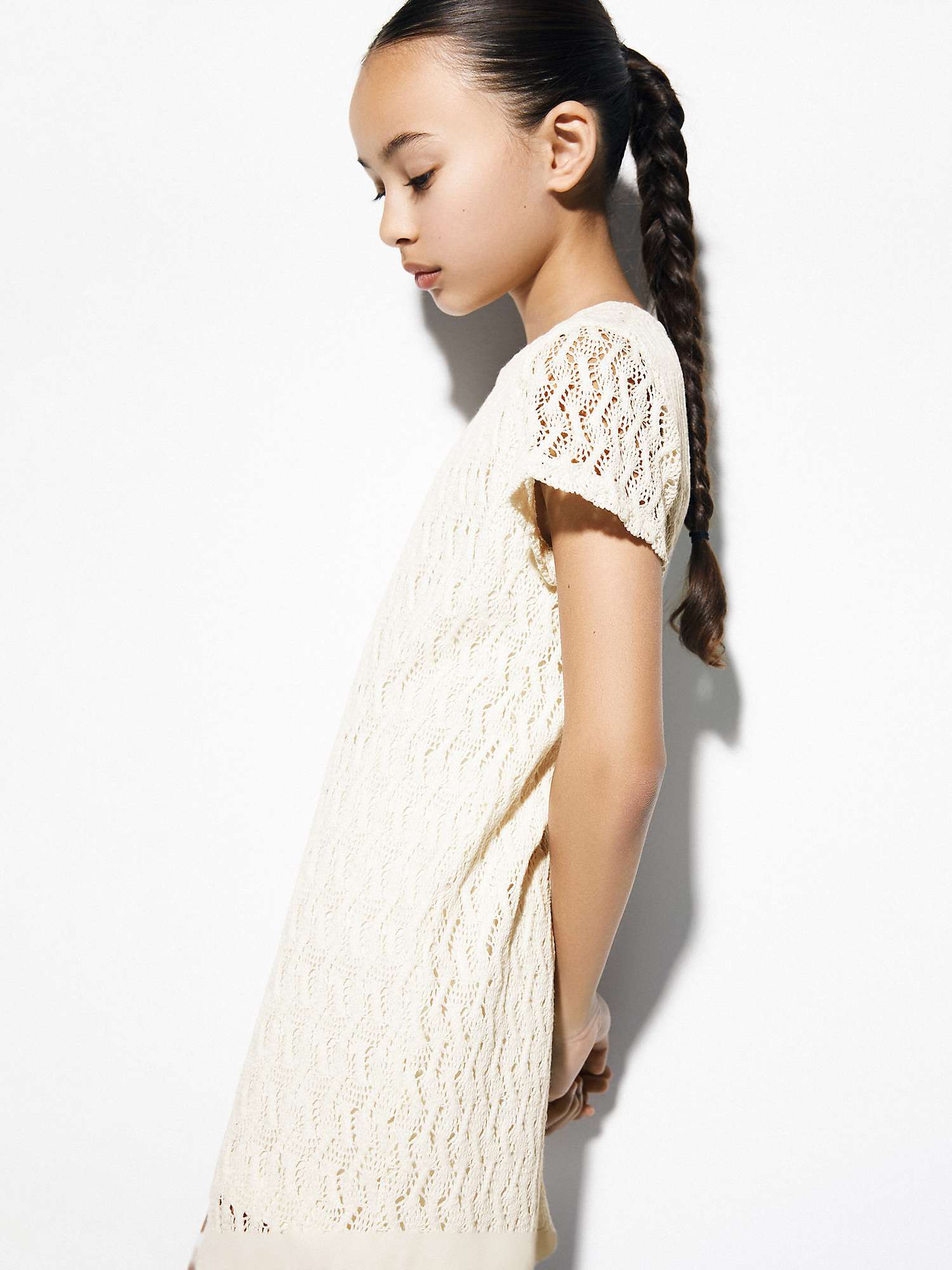 Buy Mango Kids' Nina Openwork Knit Jumper Dress, Light Beige Online at johnlewis.com