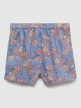 Mango Kids' Carmen Floral Print Shorts, Medium Blue/Multi
