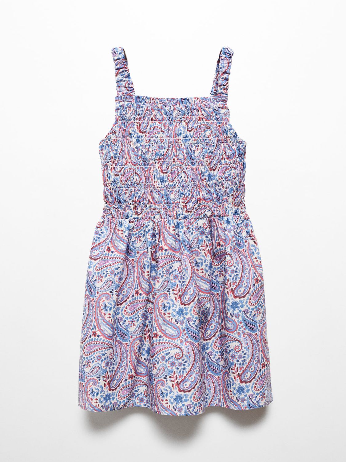 Mango Kids' Emily Paisley Print Ruched Dress, Medium Blue/Multi, 10 years
