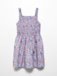 Mango Kids' Emily Paisley Print Ruched Dress, Medium Blue/Multi