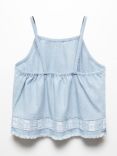 Mango Kids' Bea Embroidered Fringed Vest Top, Open Blue