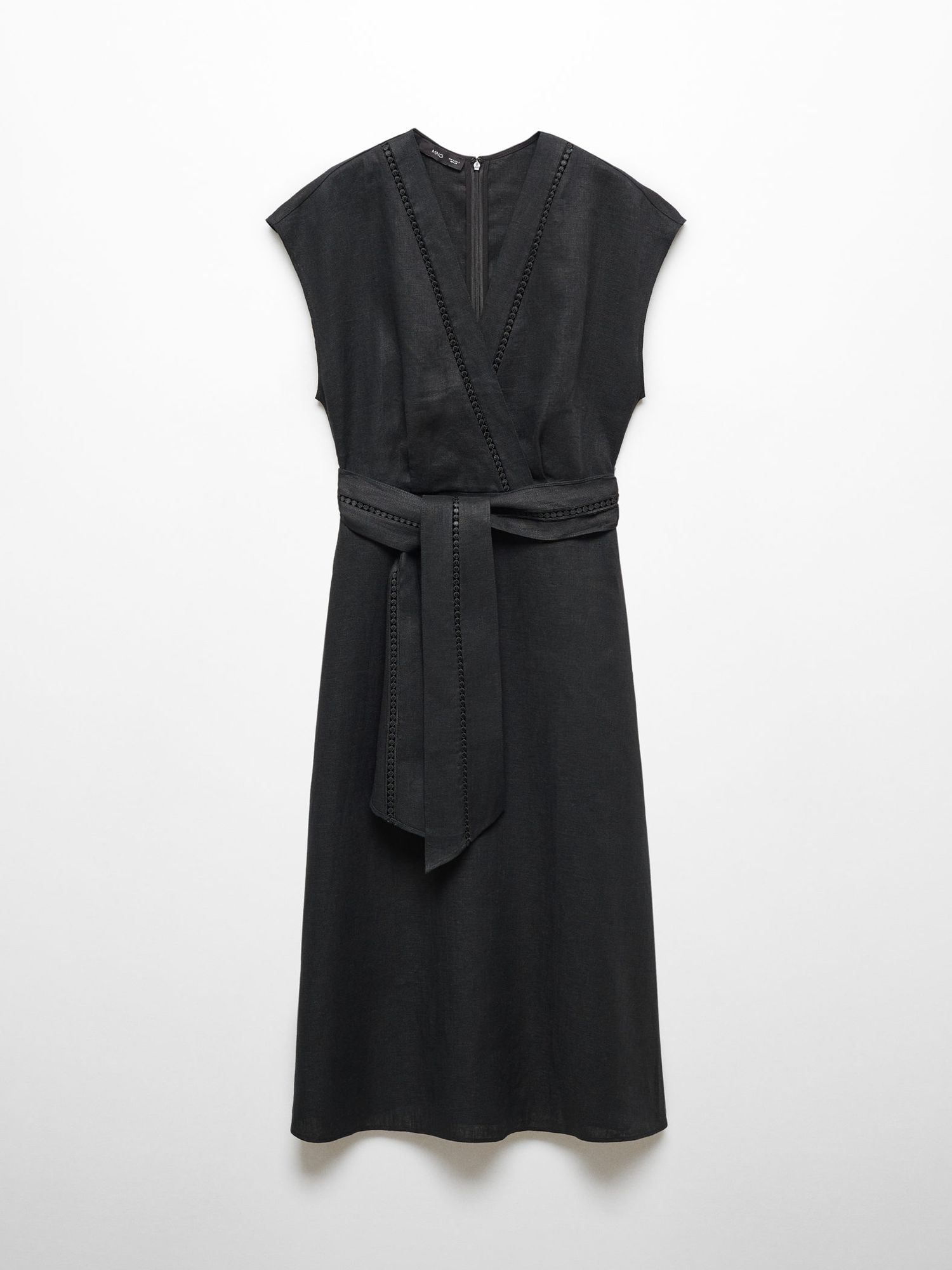 Mango Nanda Linen Wrap Dress, Black, 10