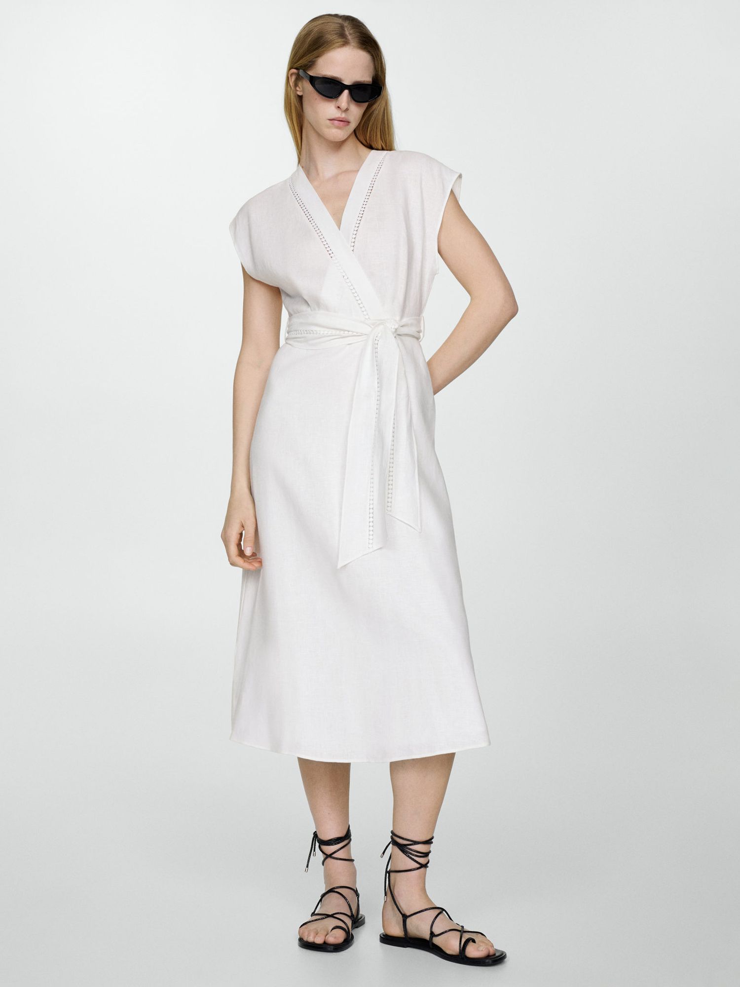 Mango Nanda Linen Wrap Dress, White at John Lewis & Partners