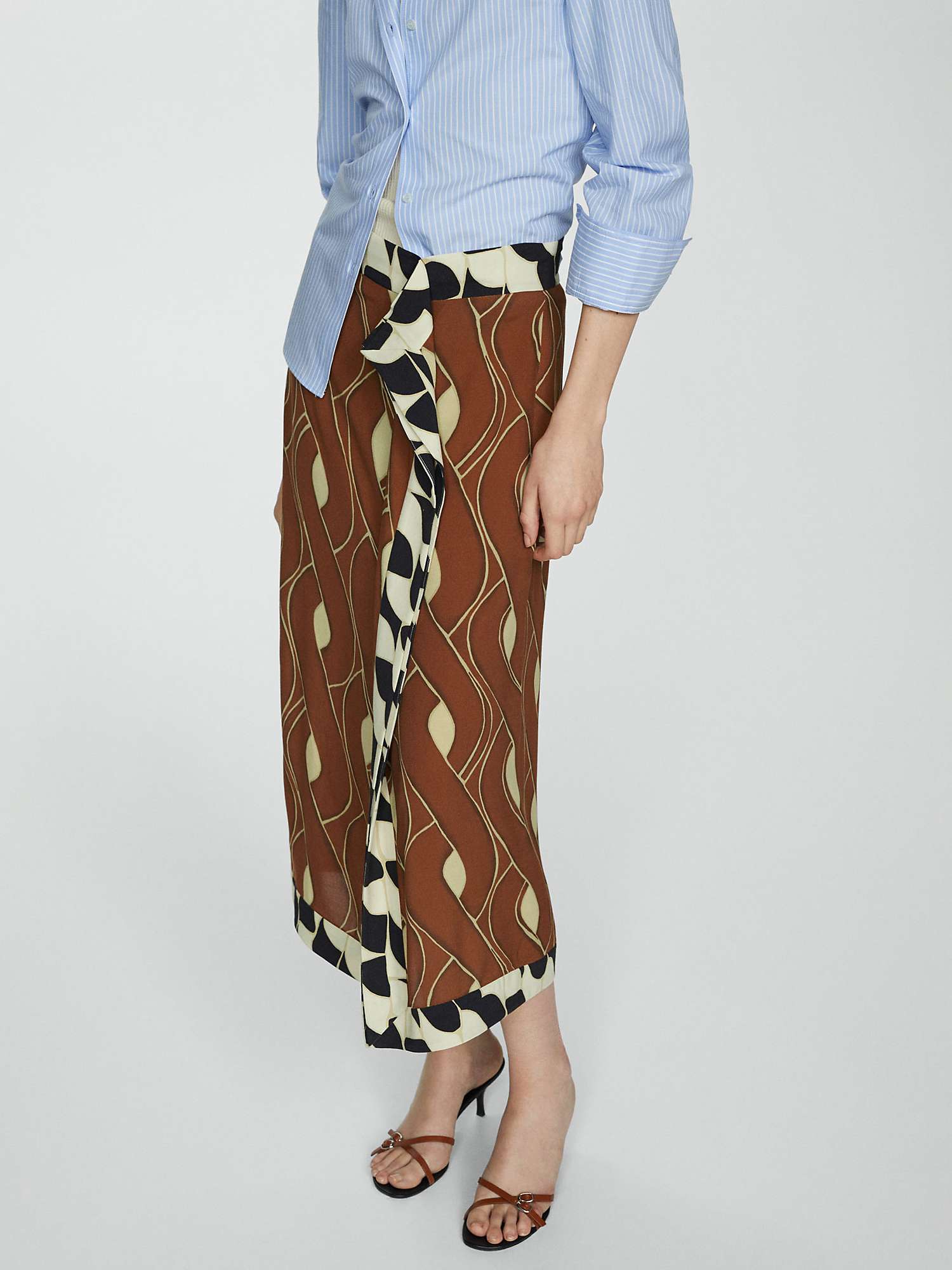 Buy Mango Cumbia Abstract Print Midi Skirt, Brown/Multi Online at johnlewis.com