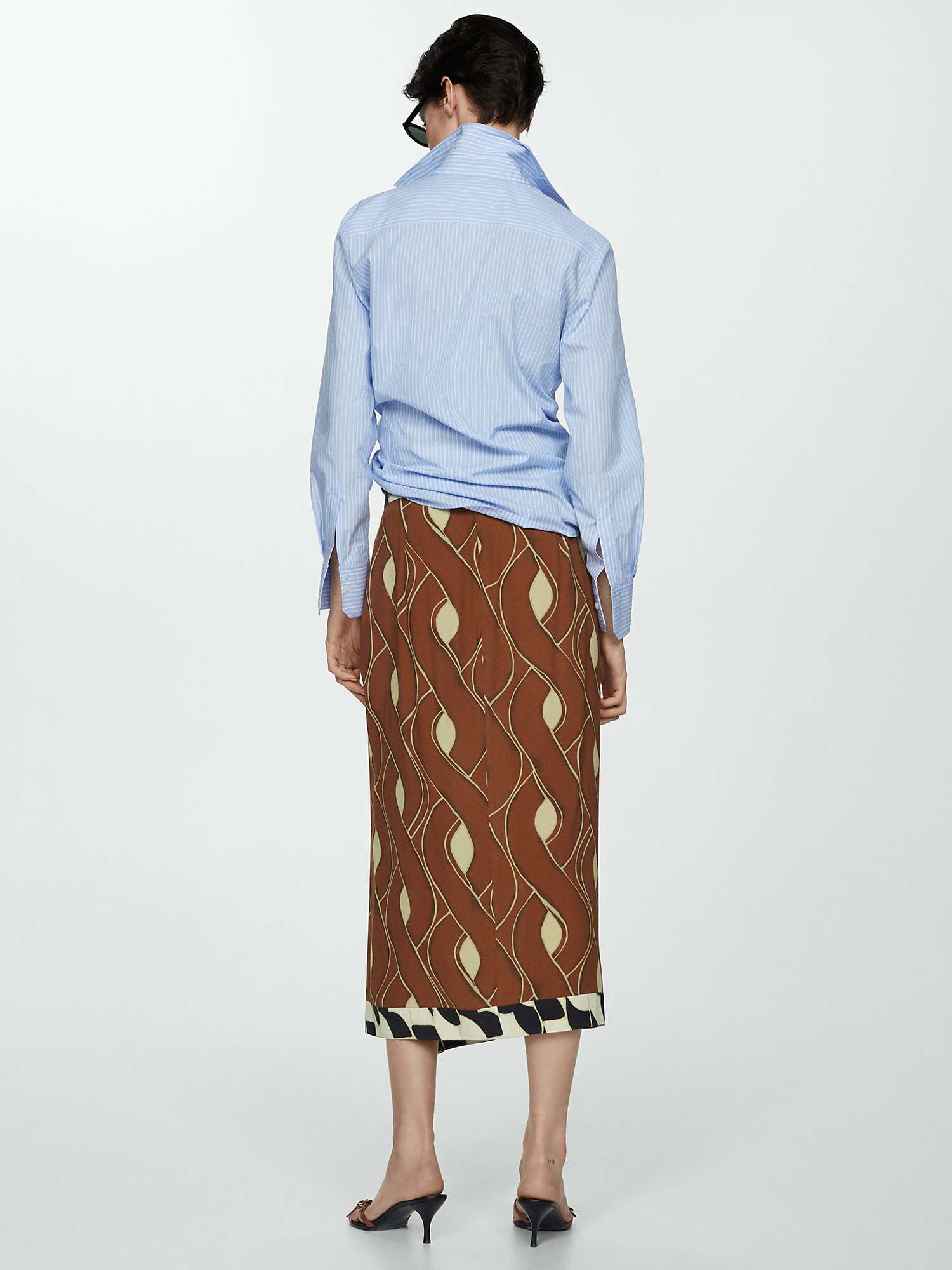 Buy Mango Cumbia Abstract Print Midi Skirt, Brown/Multi Online at johnlewis.com
