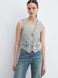 Mango Taylor Denim Waistcoat, Open Blue