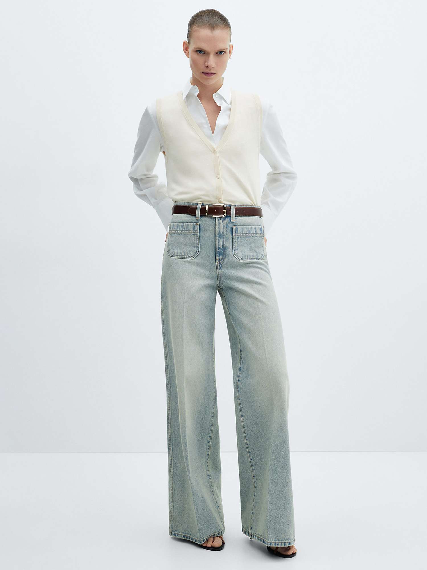 Buy Mango Emma Long Wide Leg Jeans, Open Blue Online at johnlewis.com
