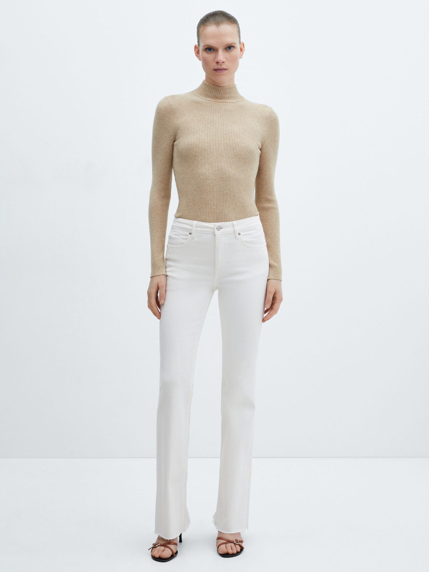 Mango Fiona Flared Jeans, White, 10