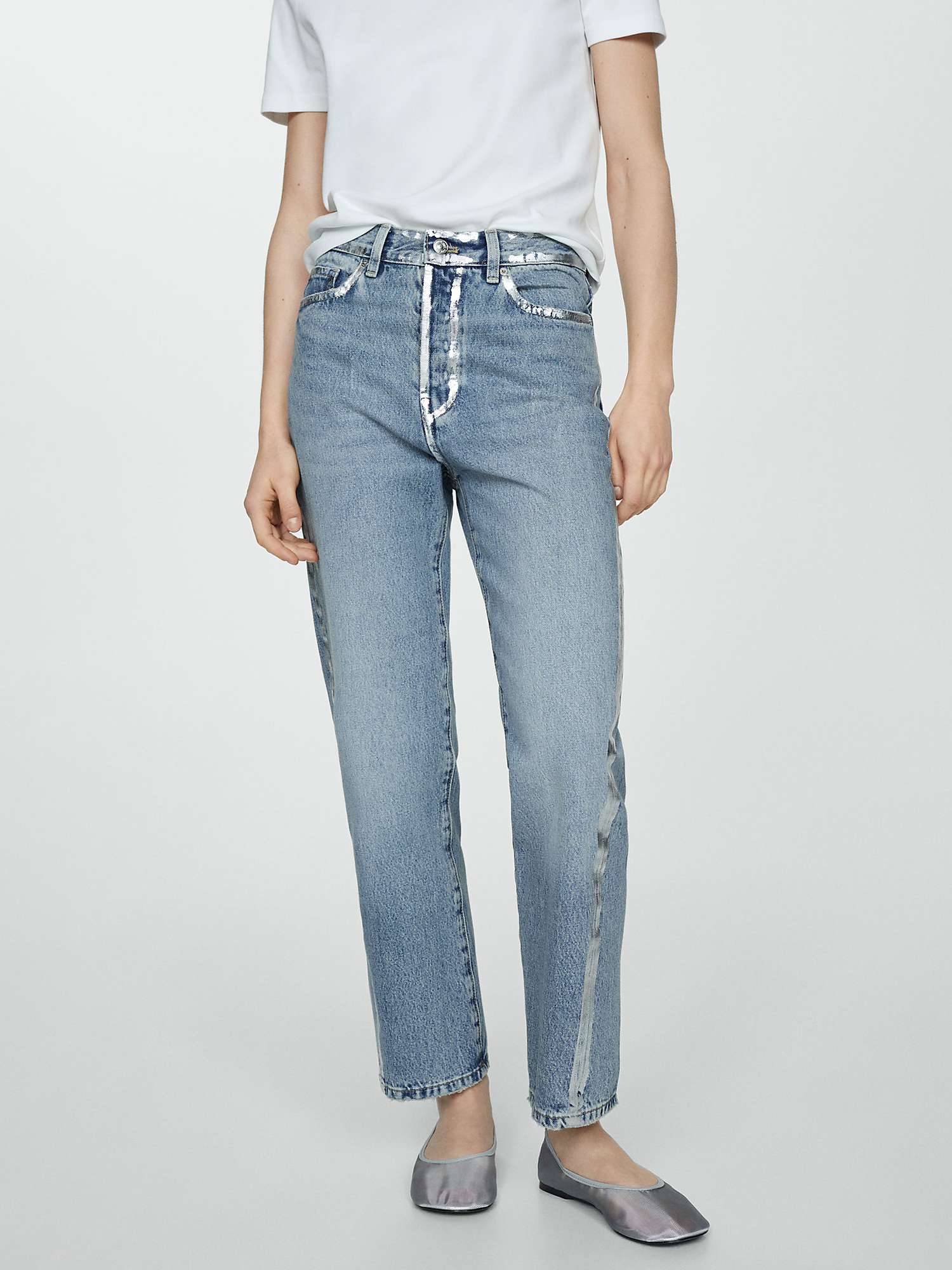 Buy Mango Nicola Foil Detail Straight Leg Jeans, Blue Online at johnlewis.com