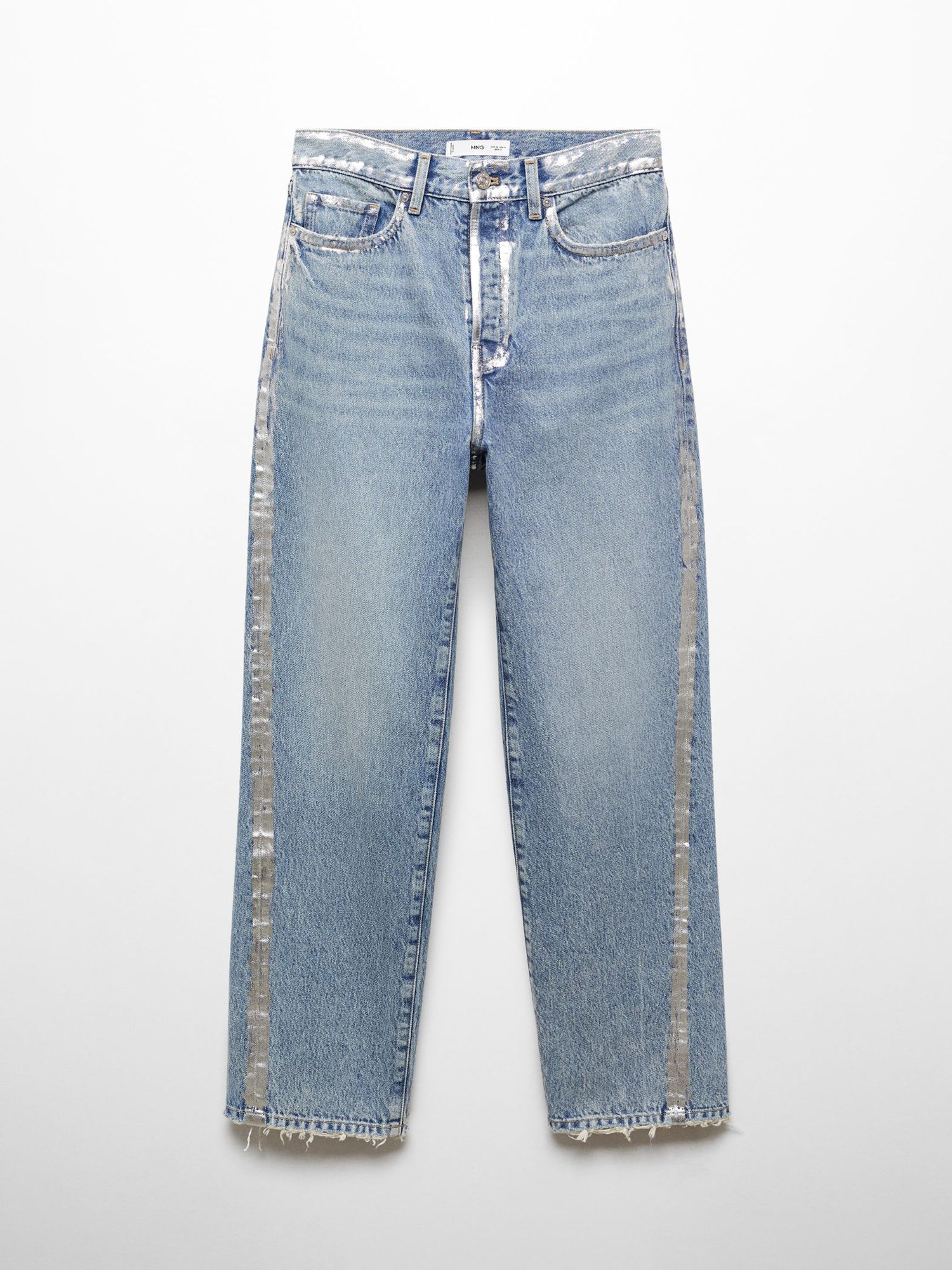 Mango Nicola Foil Detail Straight Leg Jeans, Blue, 10