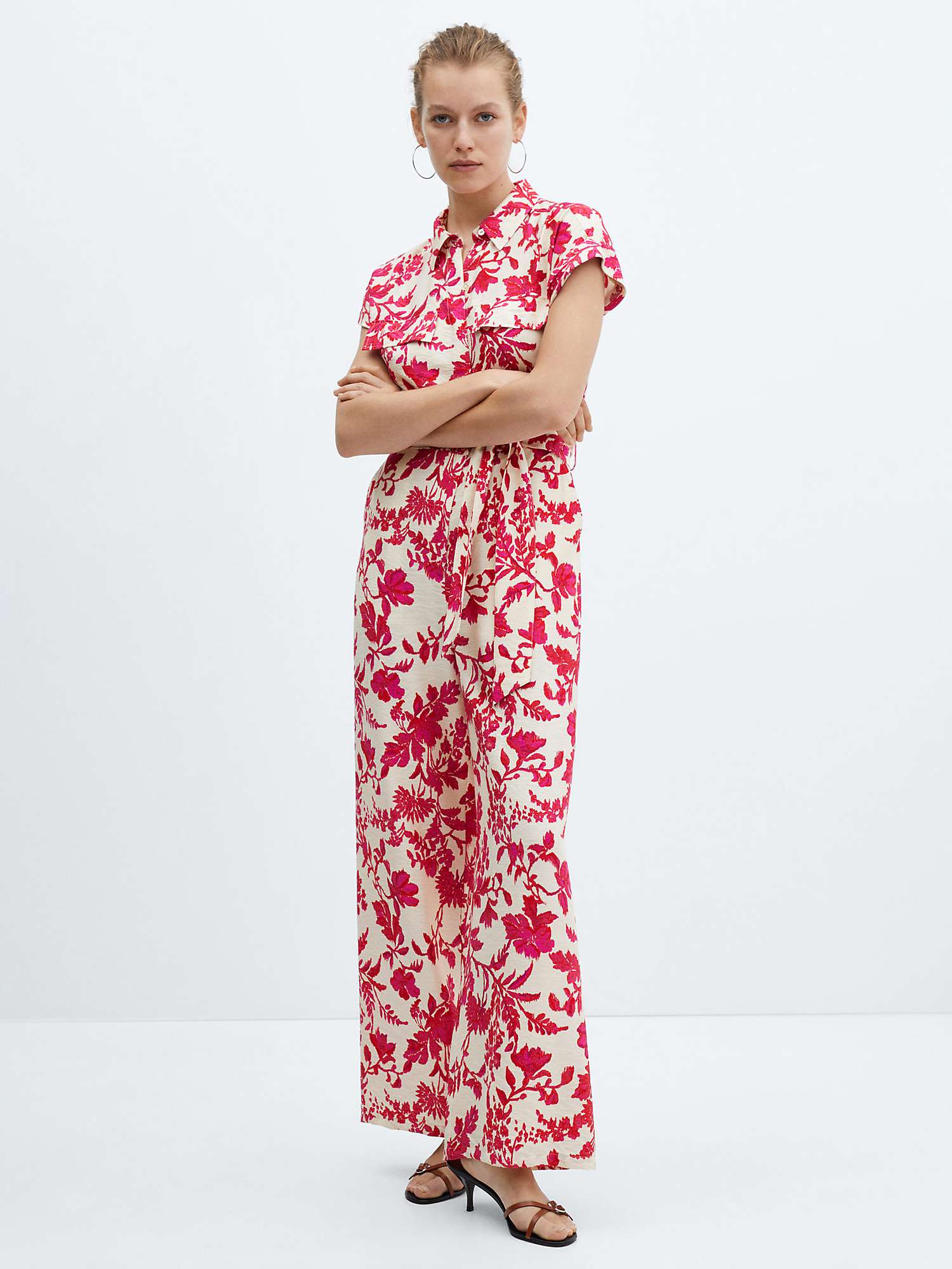 Buy Mango Ecuador Floral Short Sleeve Jumpsuit, Bright Red Online at johnlewis.com