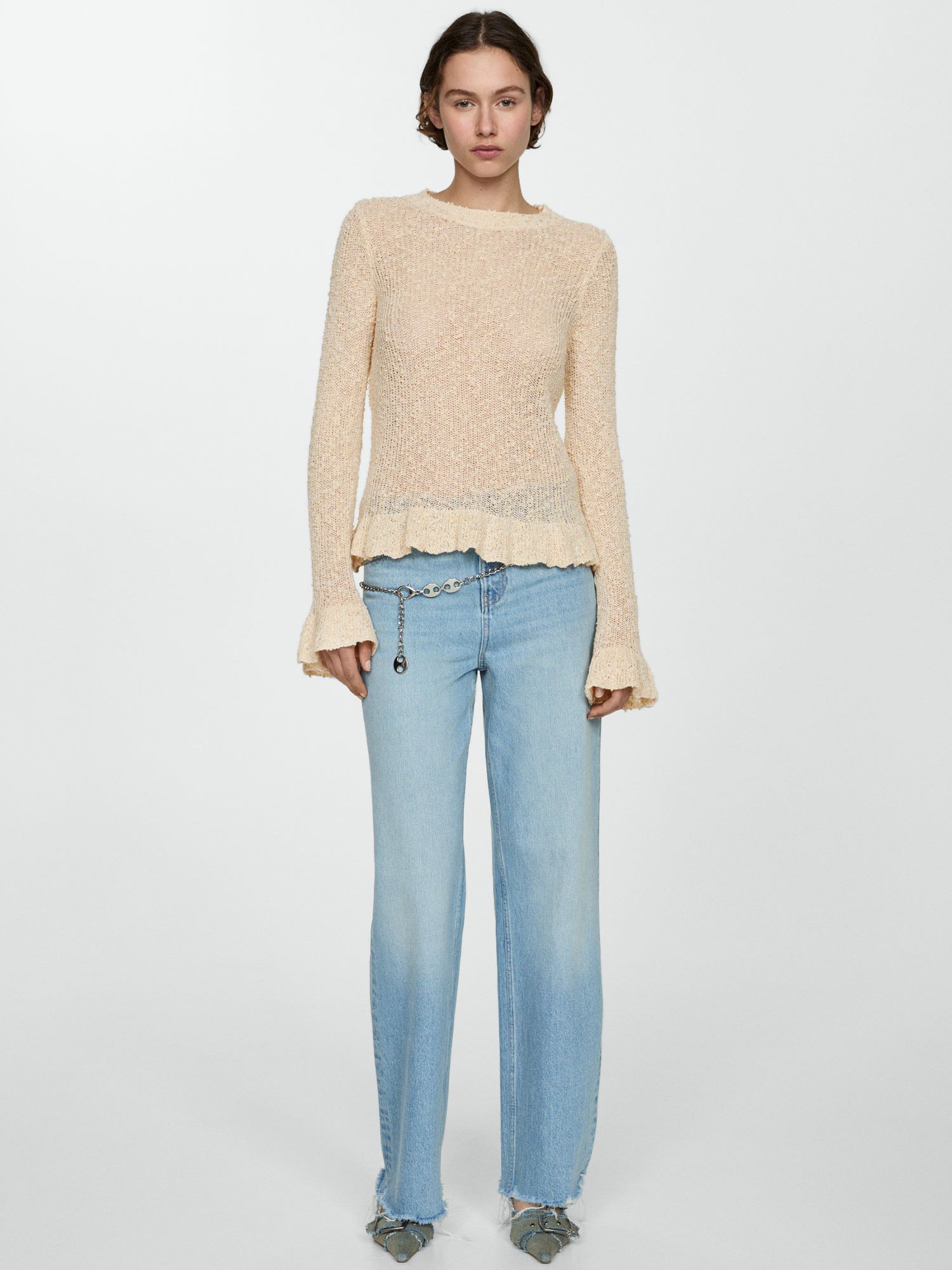 Buy Mango Laos Textured Fluted Hem Jumper, Ecru Online at johnlewis.com